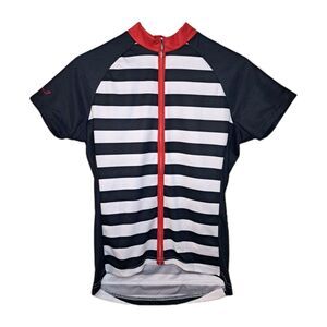 Primal Women Performance Cycling Top Short Sleeve Front Zip Striped Size M